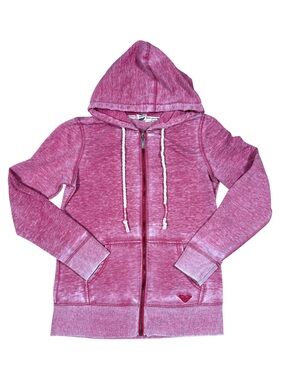 Y2K Roxy Pink Acid Wash Wild at Heart Zip up Hoodie Women’s Size Large